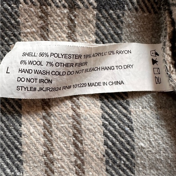 Ashley by 26 International Plaid Shacket Jacket Coat Beige Gray Wool Blend L - Picture 7 of 7